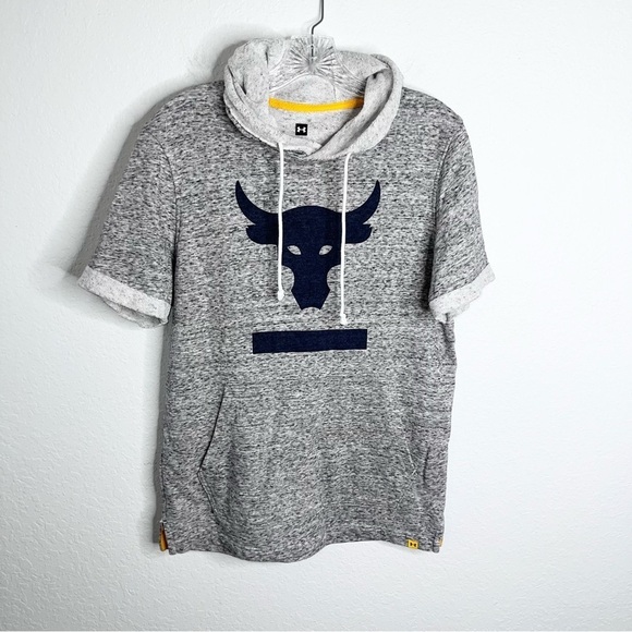 Under Armour Project Rock Shirt Men Small Hooded Gray Short Sleeve Top X - Picture 1 of 6